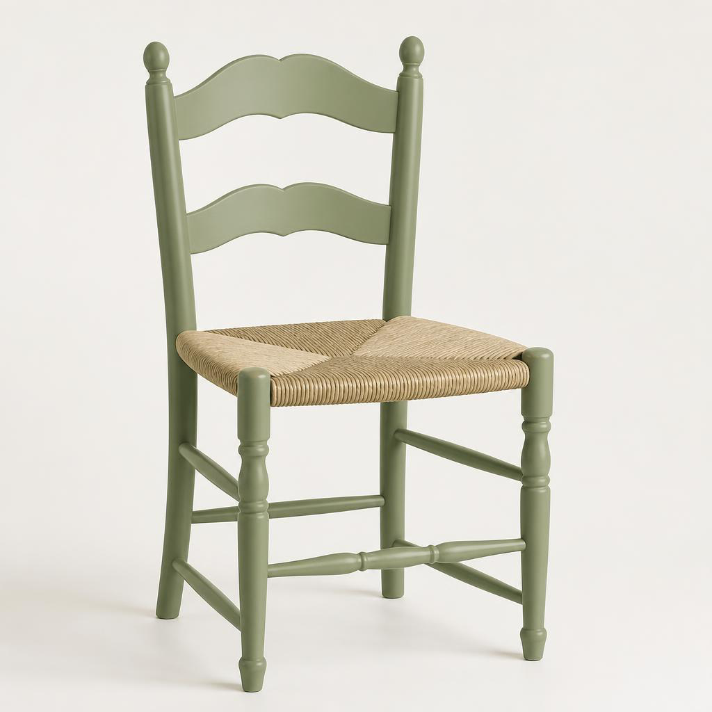 Green woven chair after restoration